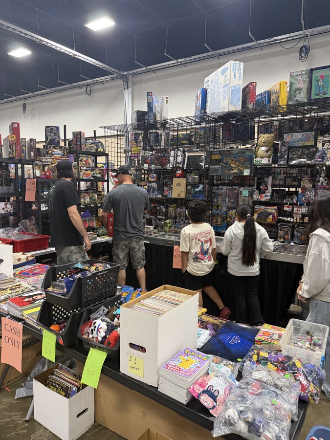 Families and collectors browsing toys and comics at Dominion Toy Con